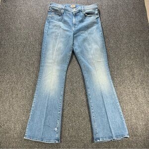 Mother Jeans Women 33 Blue Mid Rise Lil Outsider Sneak Flag Me Down Flare Leg